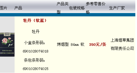 软蓝牡丹香烟