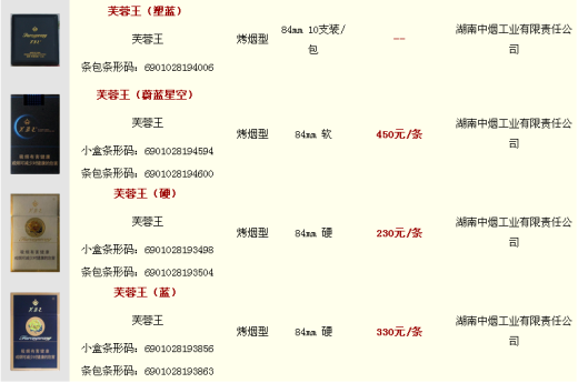 芙蓉王香烟价格