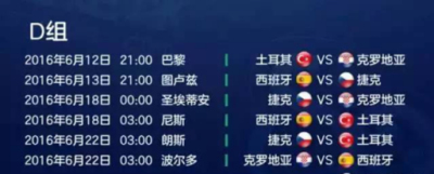 2016欧洲杯赛程表